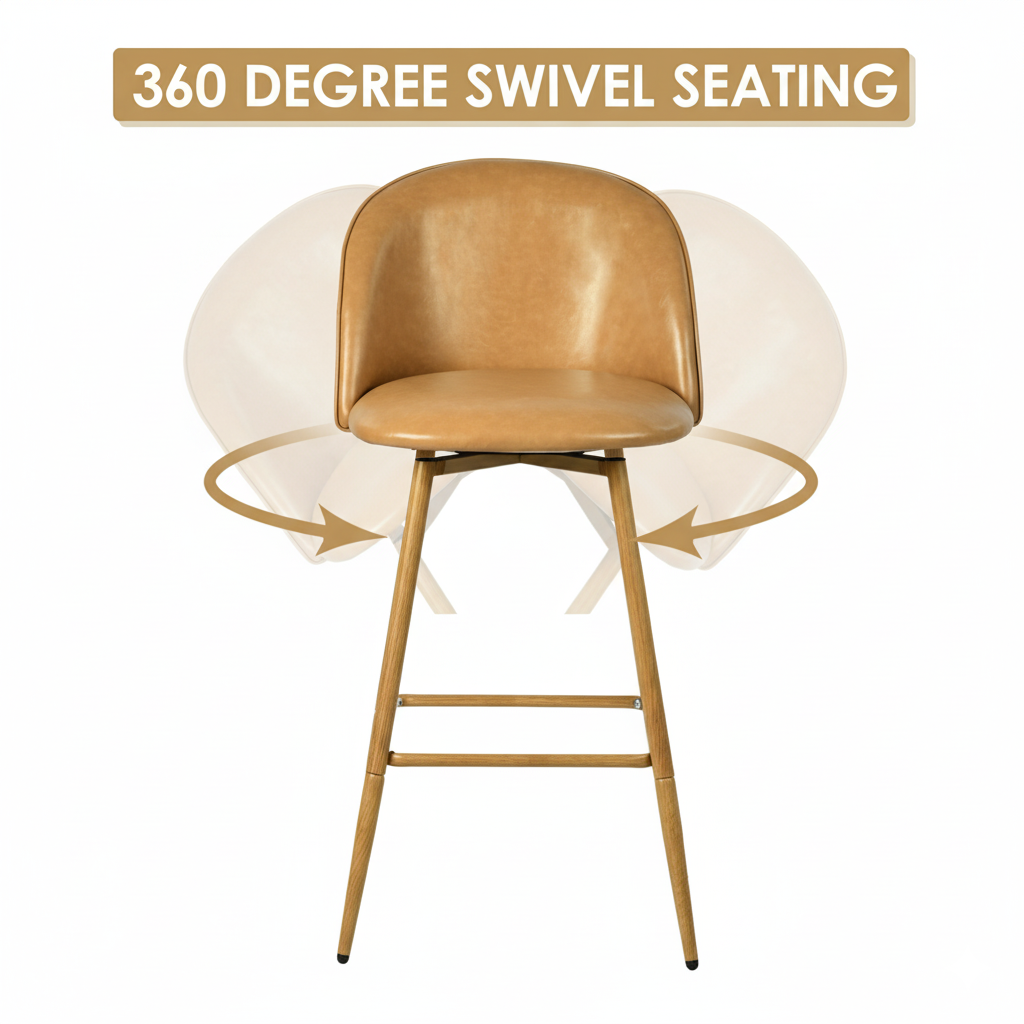 Set of 2 Swivel 26.8" Counter Bar Stools - Cognac Brown Faux Leather