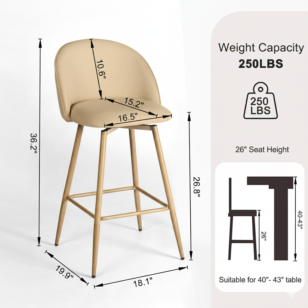 Set of 2 Swivel 26.8" Counter Bar Stools - Cognac Brown Faux Leather