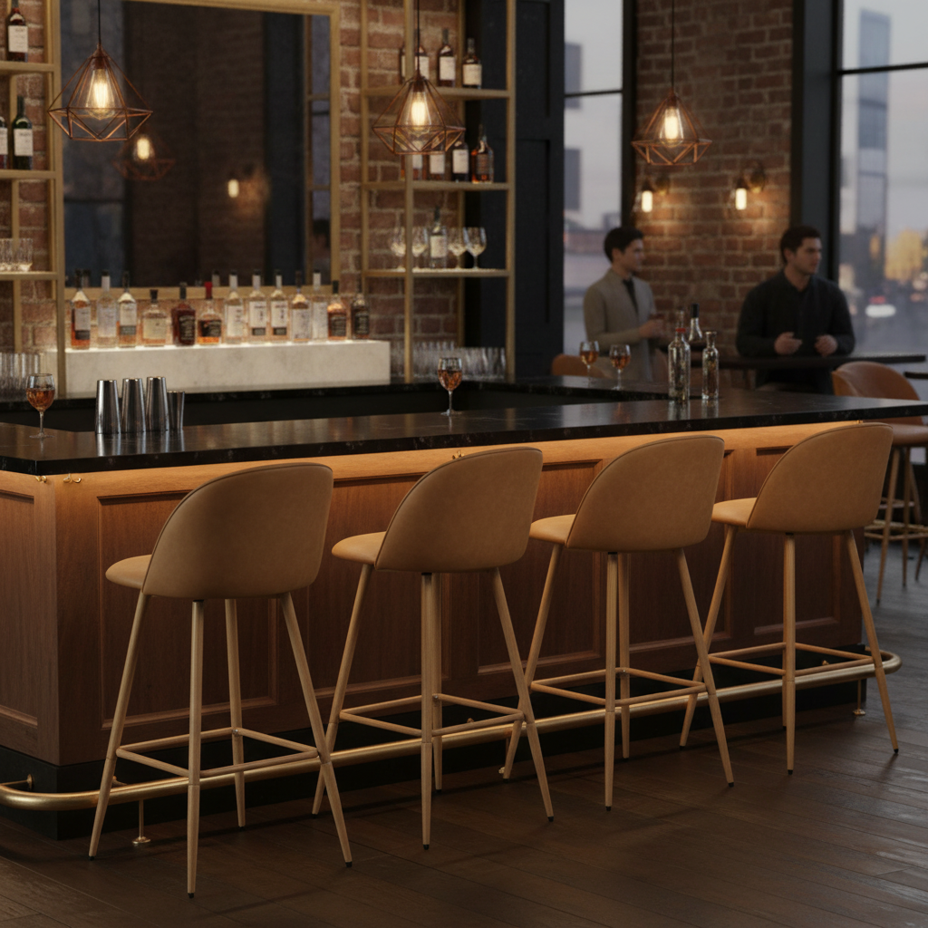 Set of 2 Swivel 26.8" Counter Bar Stools - Cognac Brown Faux Leather