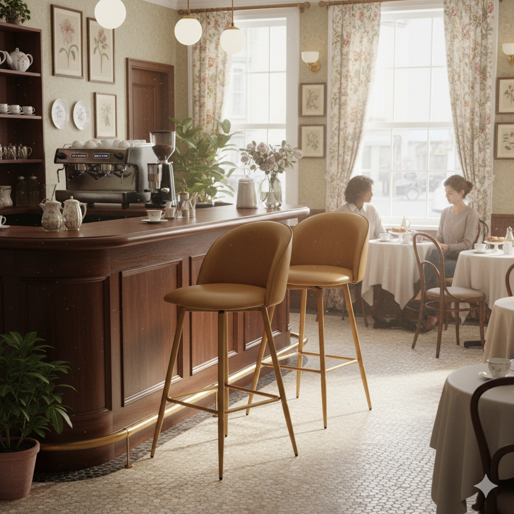 Set of 2 Swivel 26.8" Counter Bar Stools - Cognac Brown Faux Leather