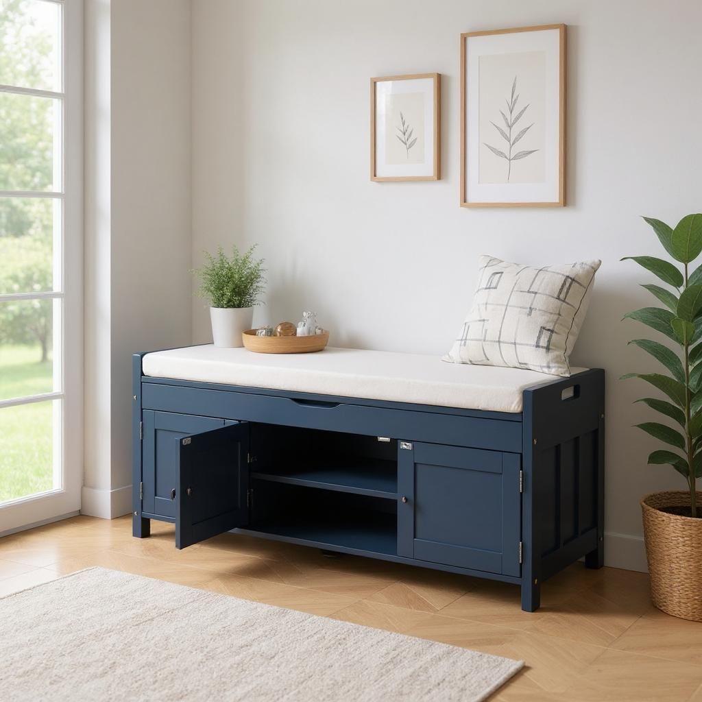 Storage Bench with 3 Shutter-shaped Doors