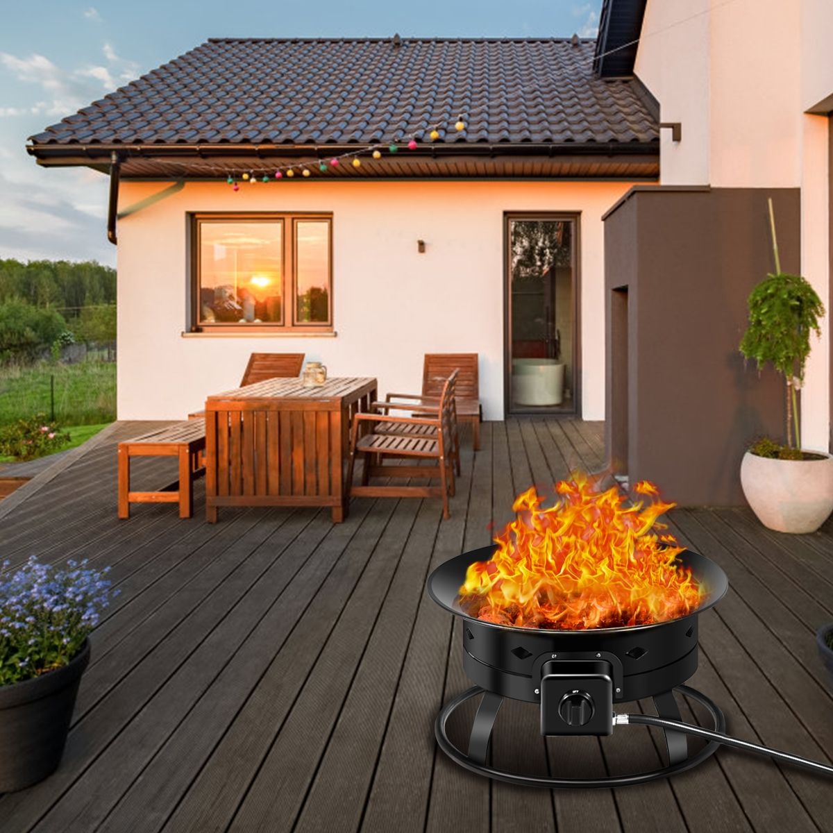 58 000BTU Firebowl Outdoor Portable Propane Gas Fire Pit, Cover and Carry Kit
