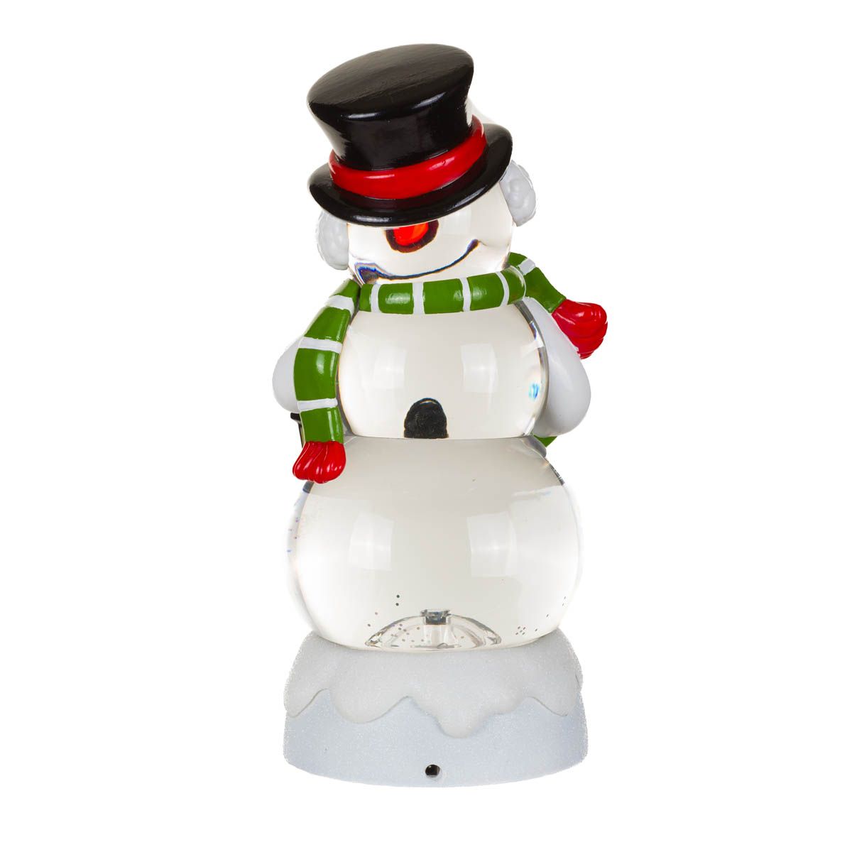 Boule à neige bonhomme de neige joyeux en plastique blanc avec DEL blanc chaud et paillettes
