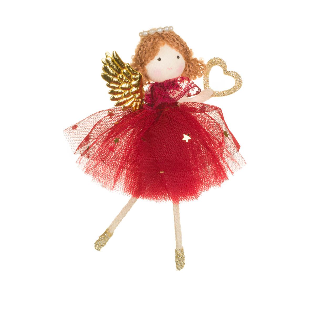Hanging Red Fabric Cherub Girl Doll, Pack of 10