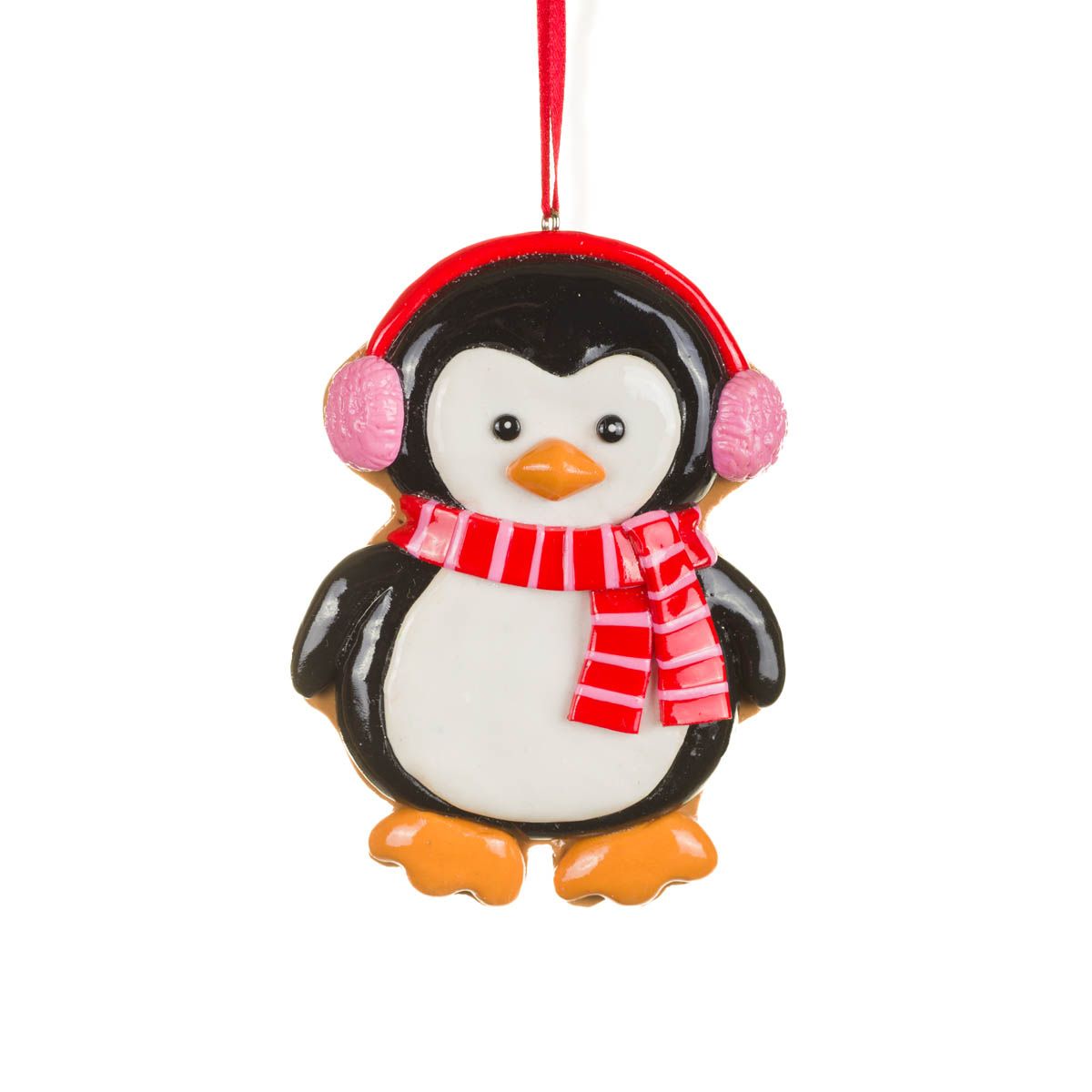 Red Clay Penguin Ornament with Scarf, Pack of 10