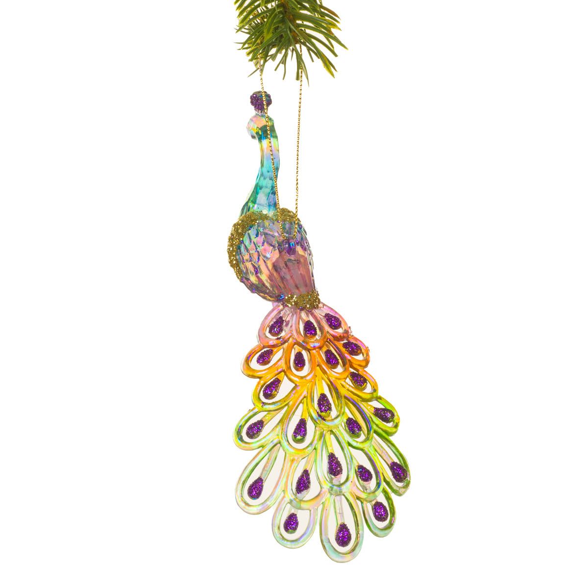 Crystalline Hanging Iridescent Peacock Ornament, Pack of 4
