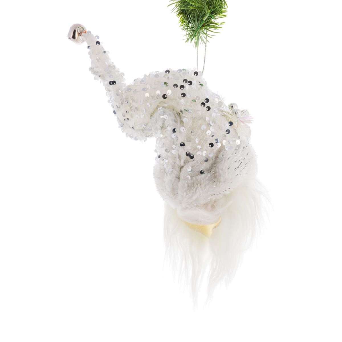 Décoration suspendue tête de Père Noël en tissu blanc et argent, ensemble de 2