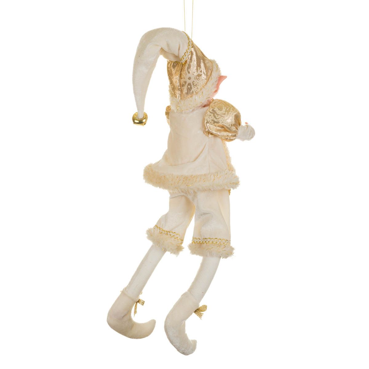 Figurine lutin festif suspendue en tissu ivoire et or