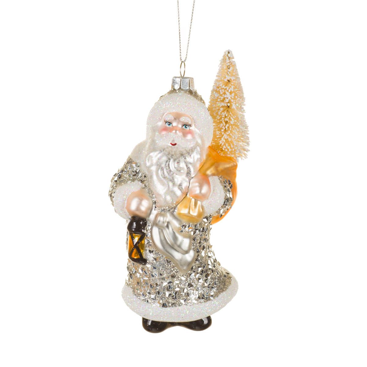 Ornements Père Noël suspendus en verre argent et or avec lanterne, ensemble de 3