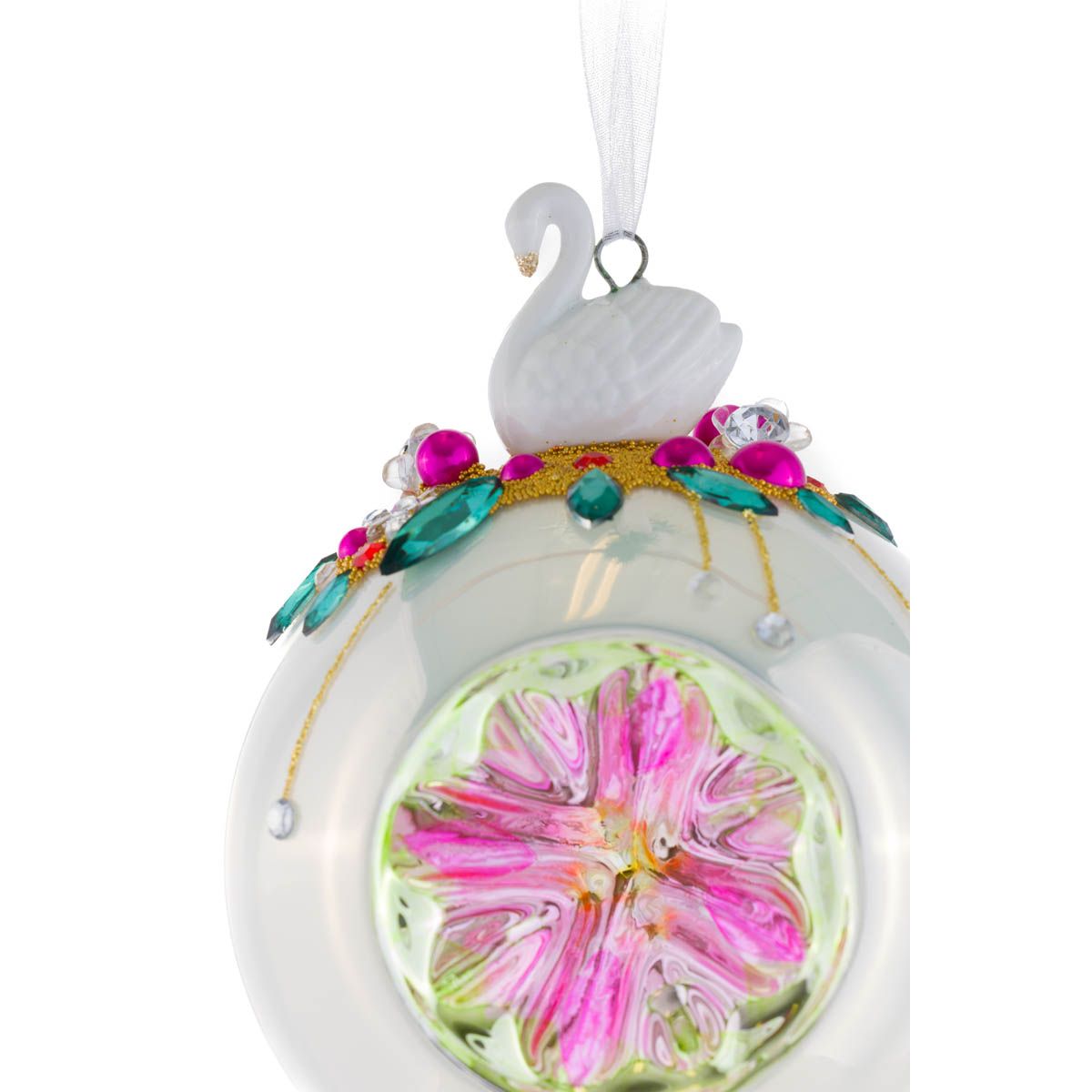 Ornements cygnes suspendus en verre ivoire, ensemble de 2