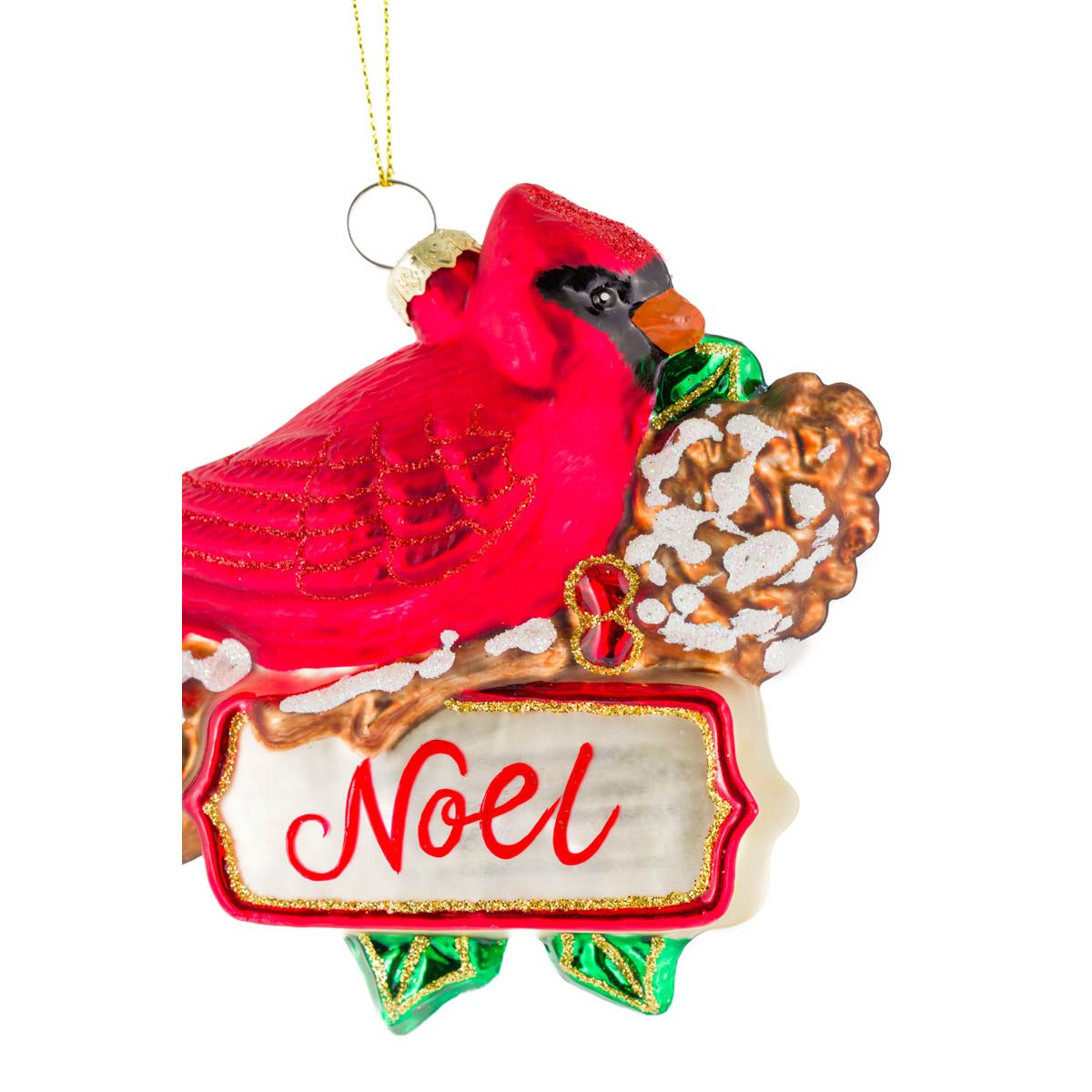 Ornements cardinaux suspendus en verre rouge avec « Noël », ensemble de 2