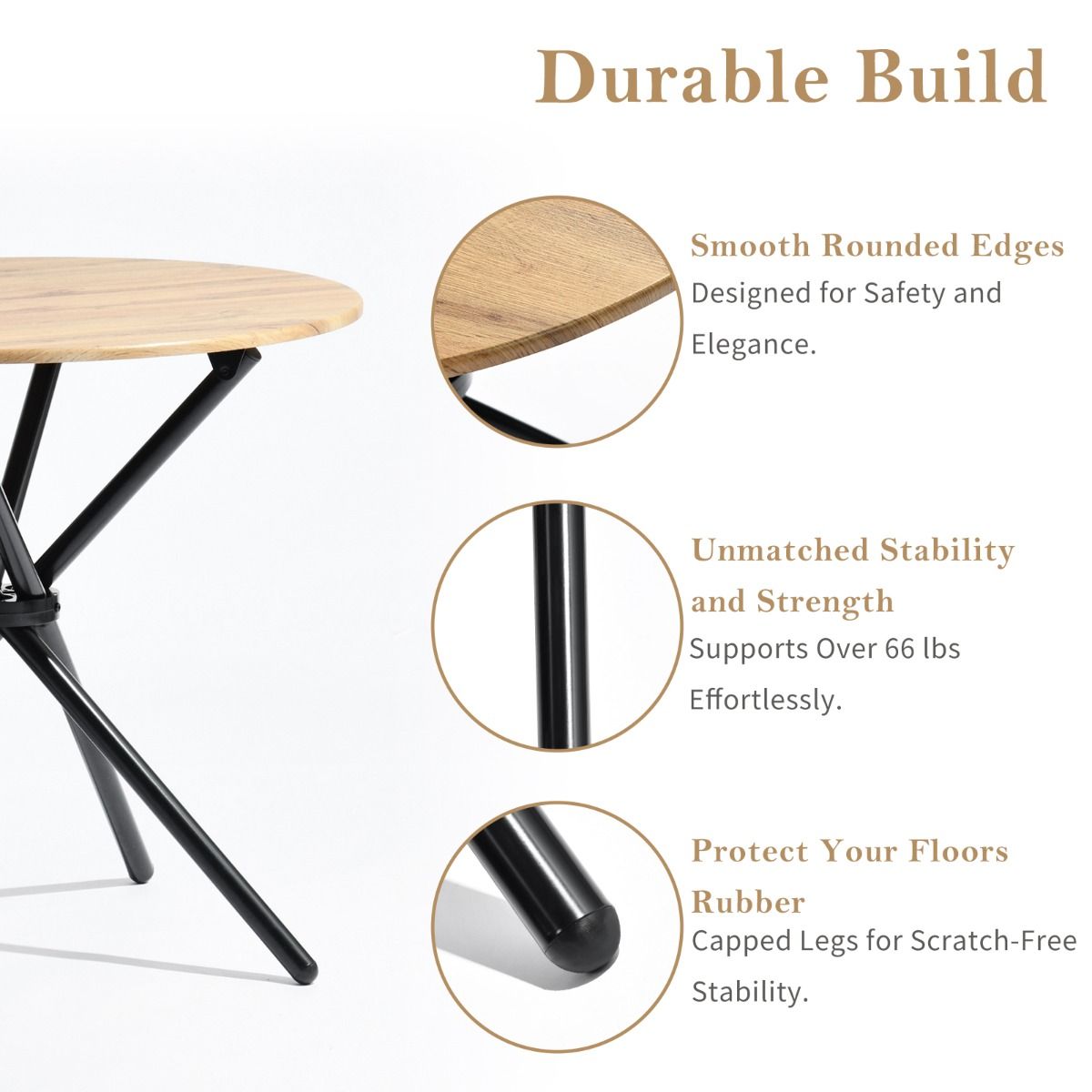 Modern Round Dining Table with Natural Wood Finish - Oak