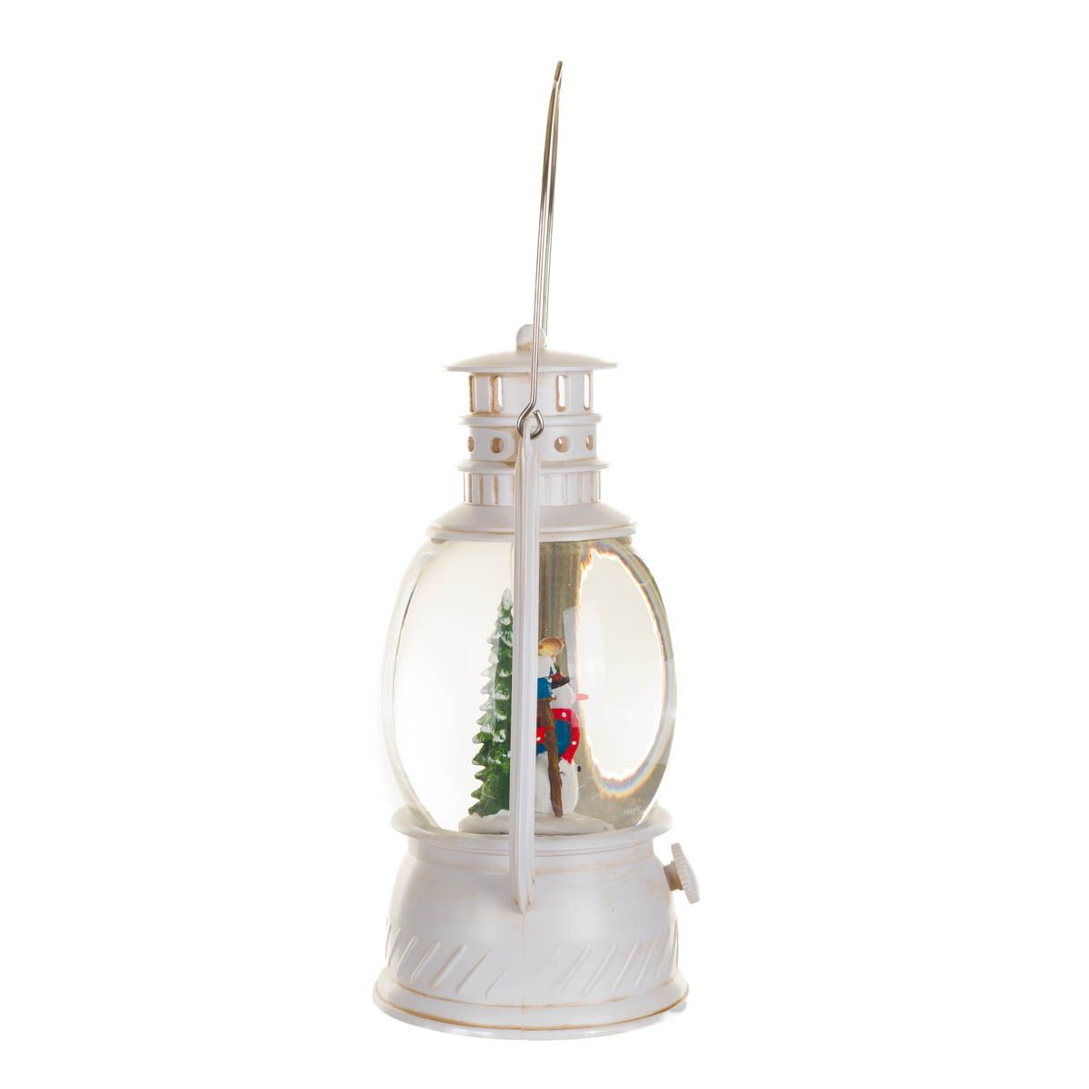 Lanterne musicale en plastique blanc avec Boule à neige DEL forêt du bonhomme de neige
