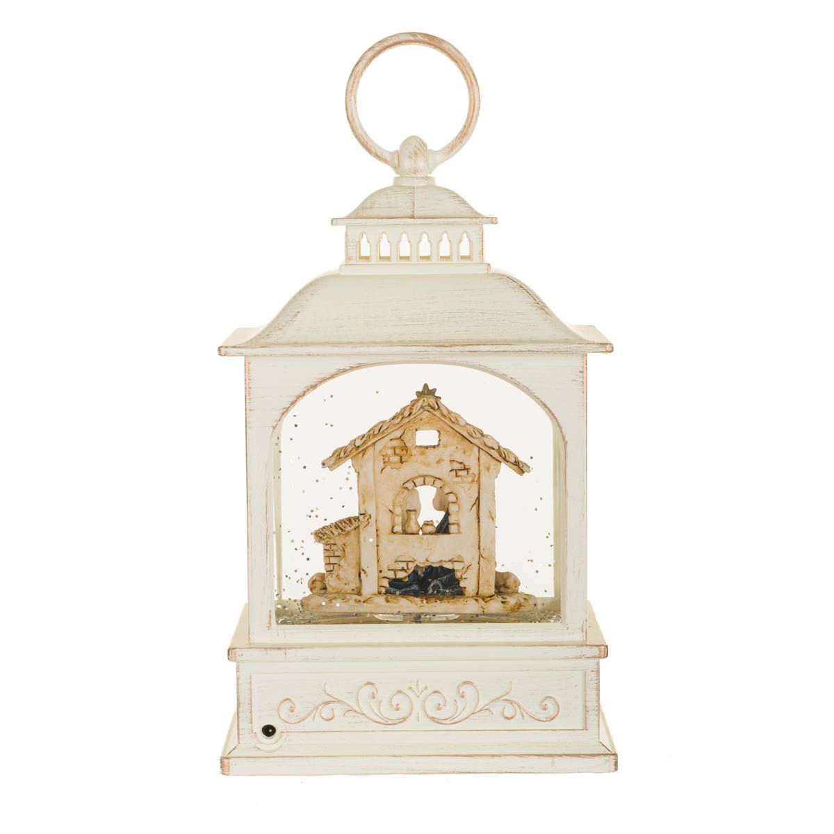 Lanterne musicale en plastique blanc avec Boule à neige DEL crèche