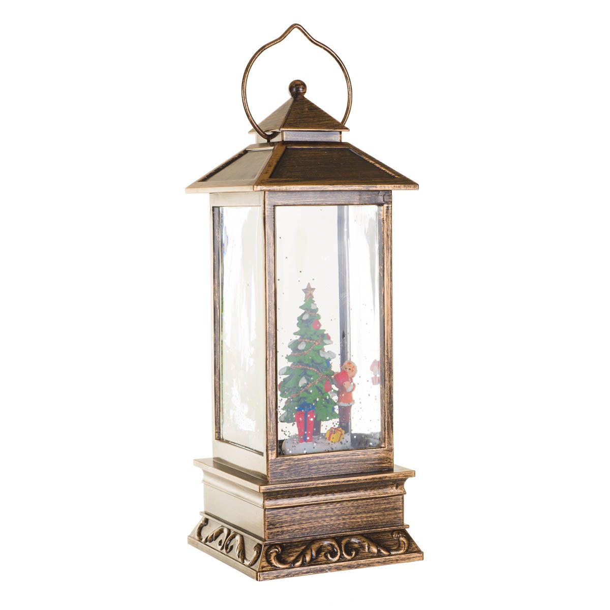 Lanterne musicale en plastique bronze avec DEL blanc chaud Boule à neige enfant décorant