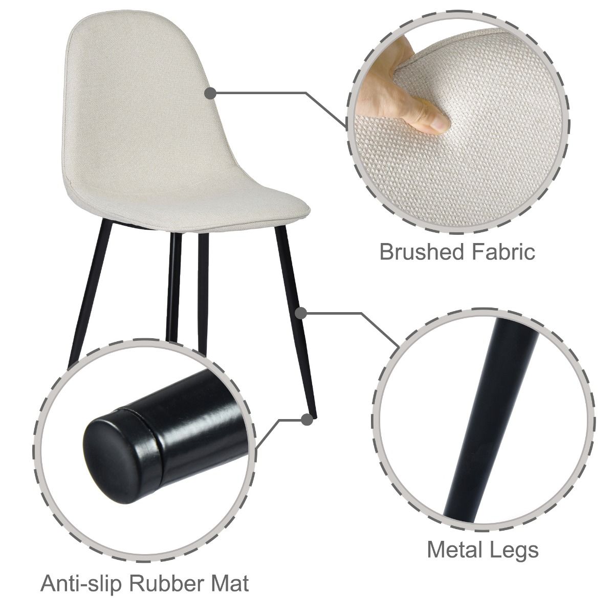 Modern 5-Piece Round Oak Dining Set with Beige Chairs