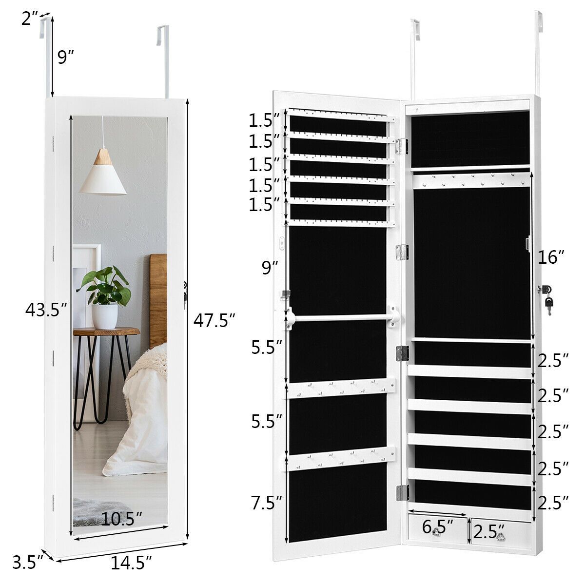 Armoire à bijoux verrouillable, éclairage LED