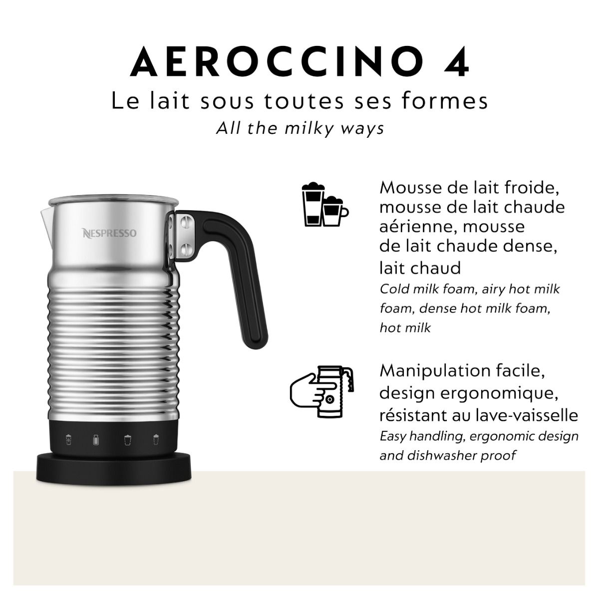 Nespresso Aeroccino 4 Milk Frother - Chrome | Linen Chest