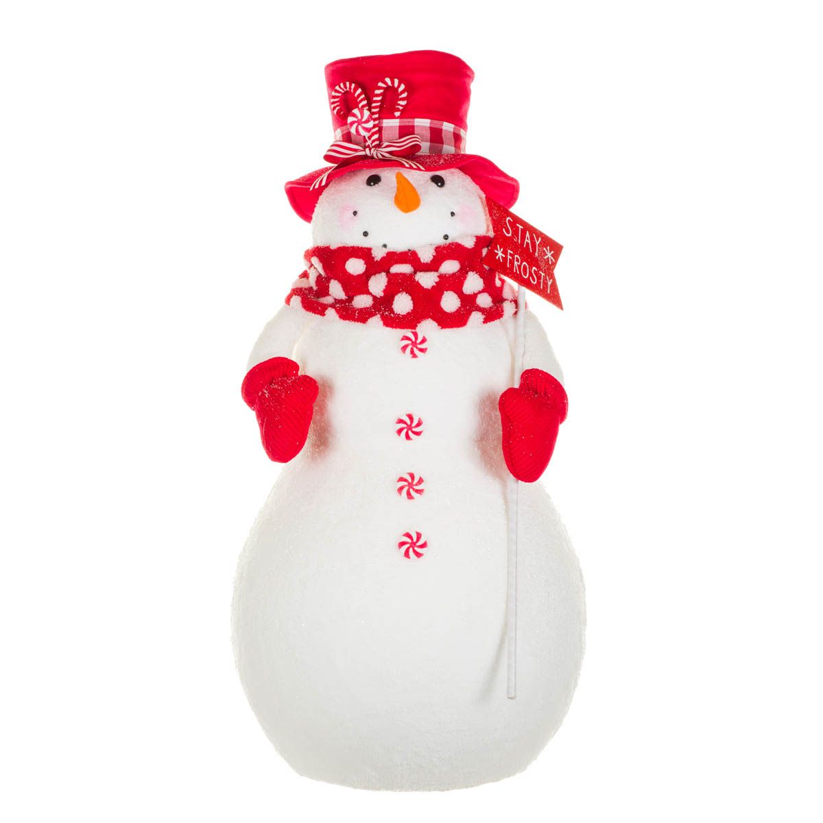 Sparkly White and Red Fabric "Stay Frosty" Snowman Figurine