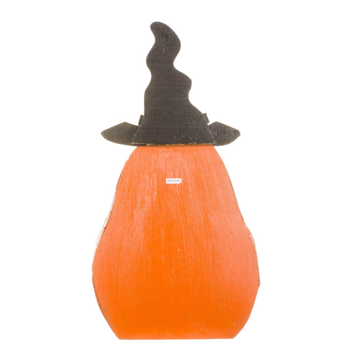 Orange Wooden Jack-O-Lantern Pumpkin Display with Witch Hat