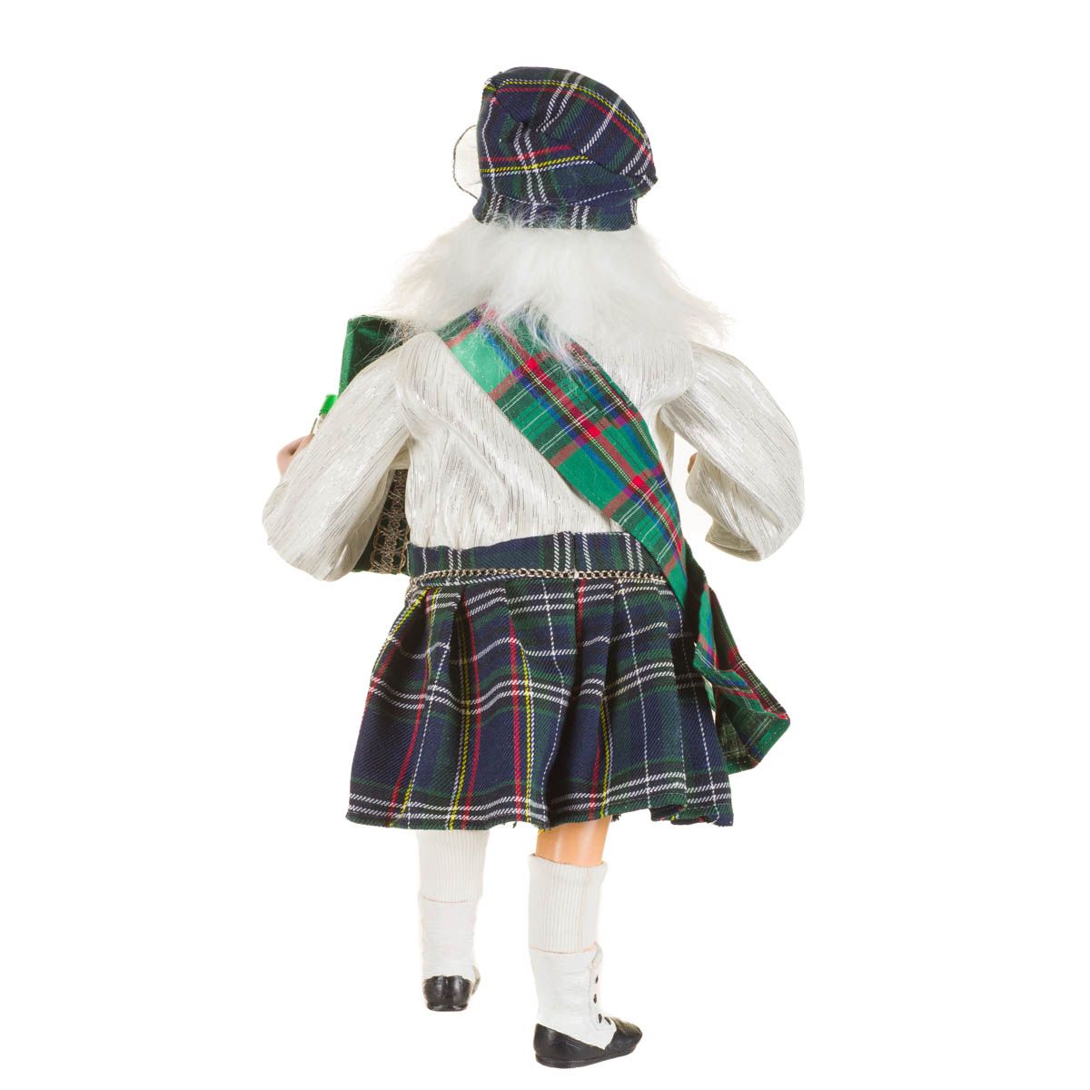 Figurine Père Noël écossais suspendue en tissu vert et blanc à carreaux avec kilt