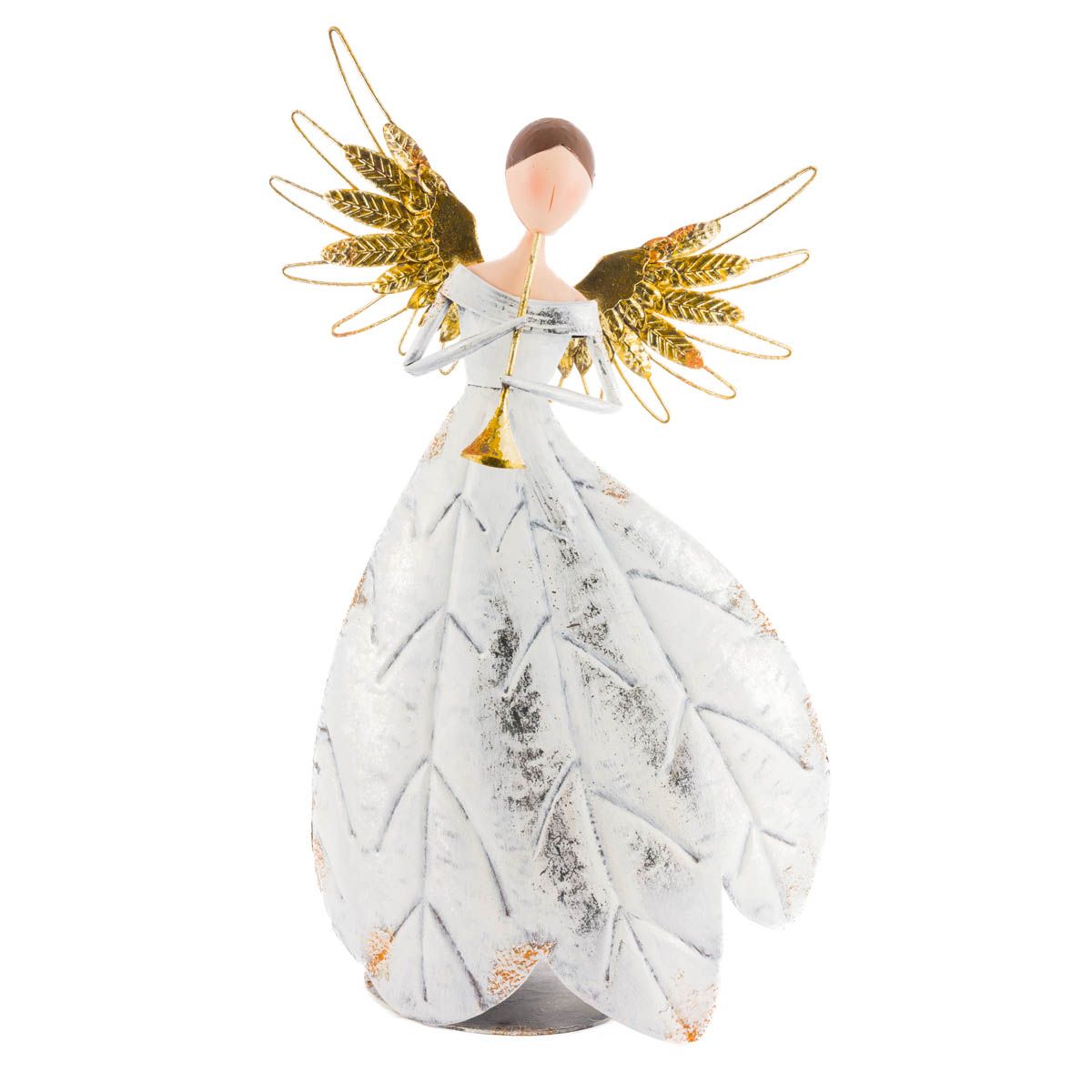 Décor ange en métal blanc et or avec trompette