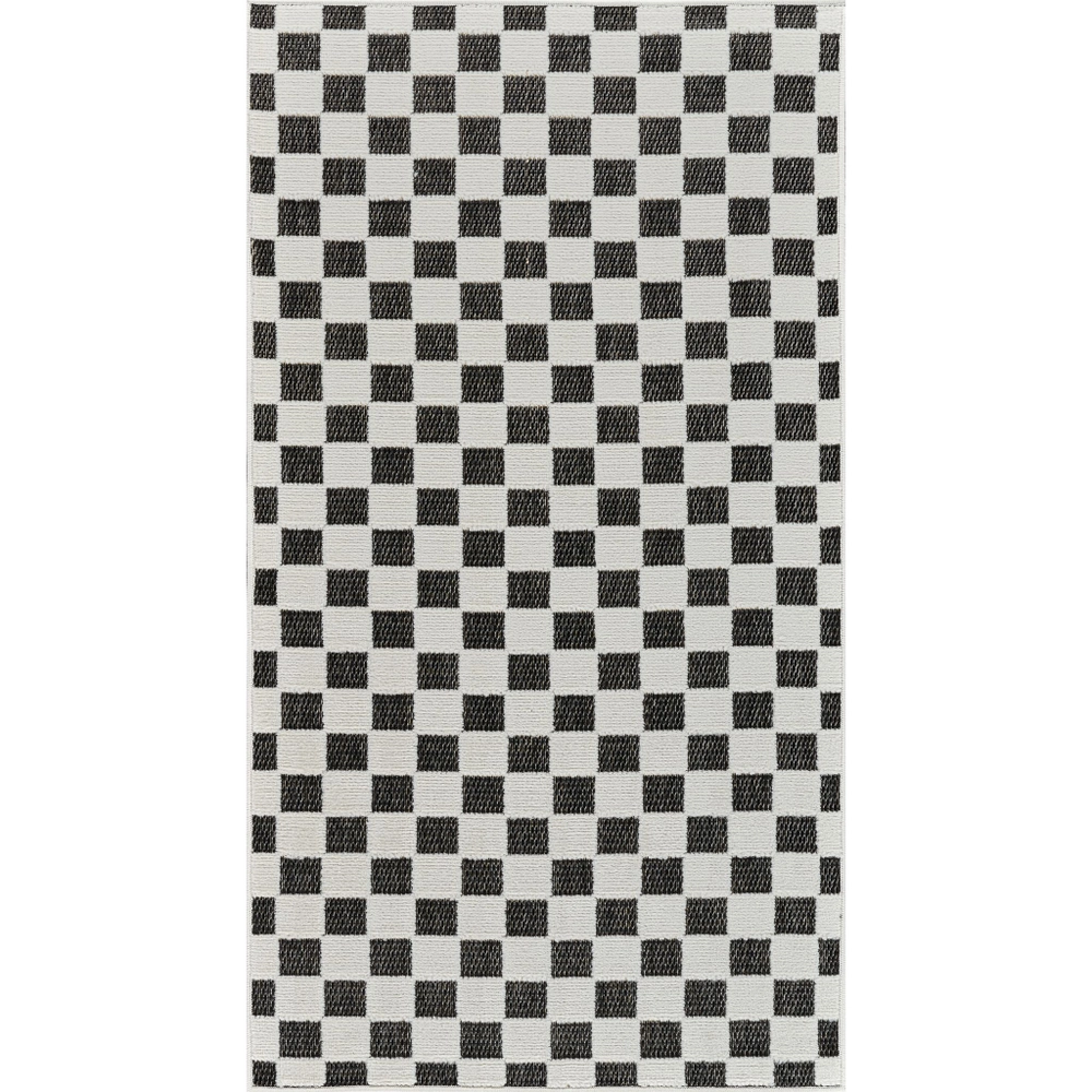 Rocky Checkered Contemporary Indoor Doormat Rug, Black