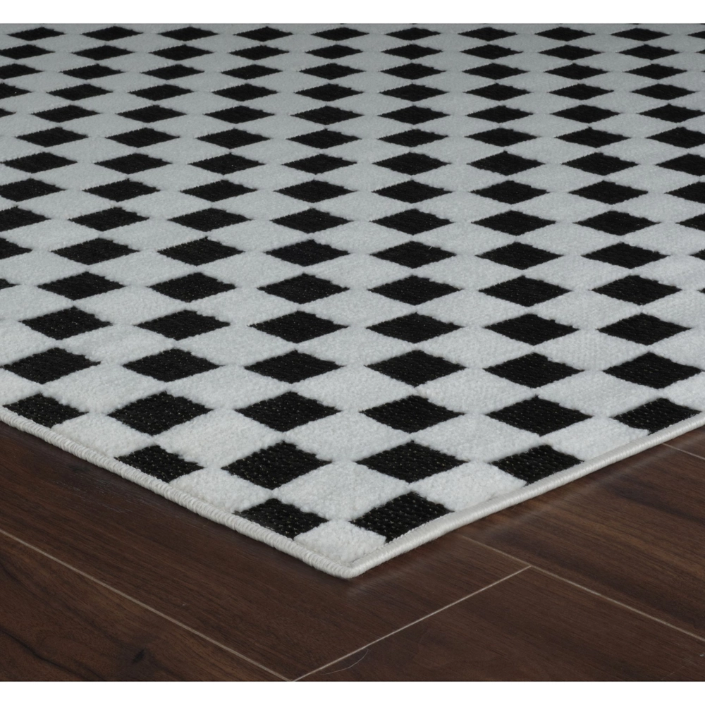 Rocky Checkered Contemporary Indoor Doormat Rug, Black