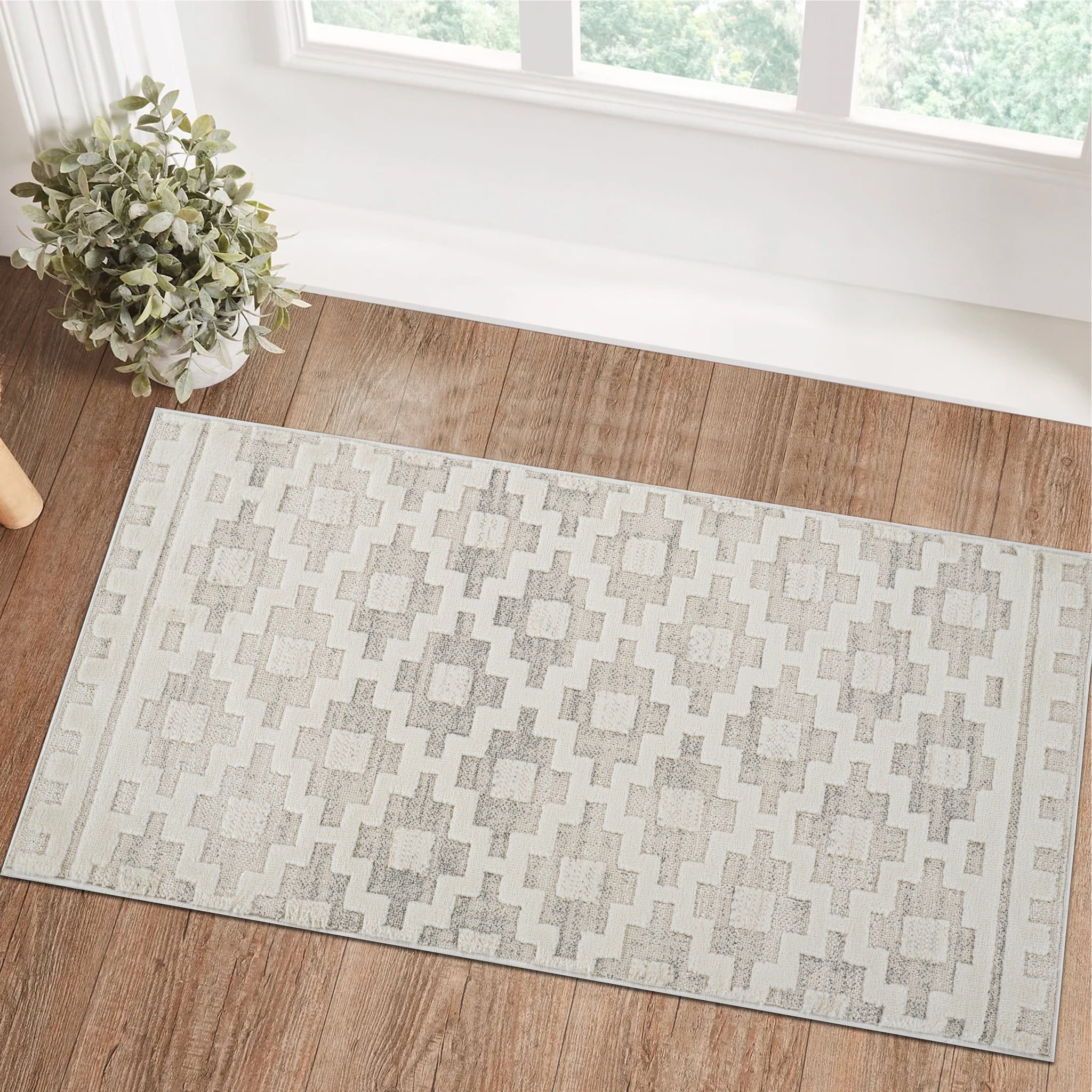 Talis Geometric Contemporary Indoor Doormat Rug, Beige
