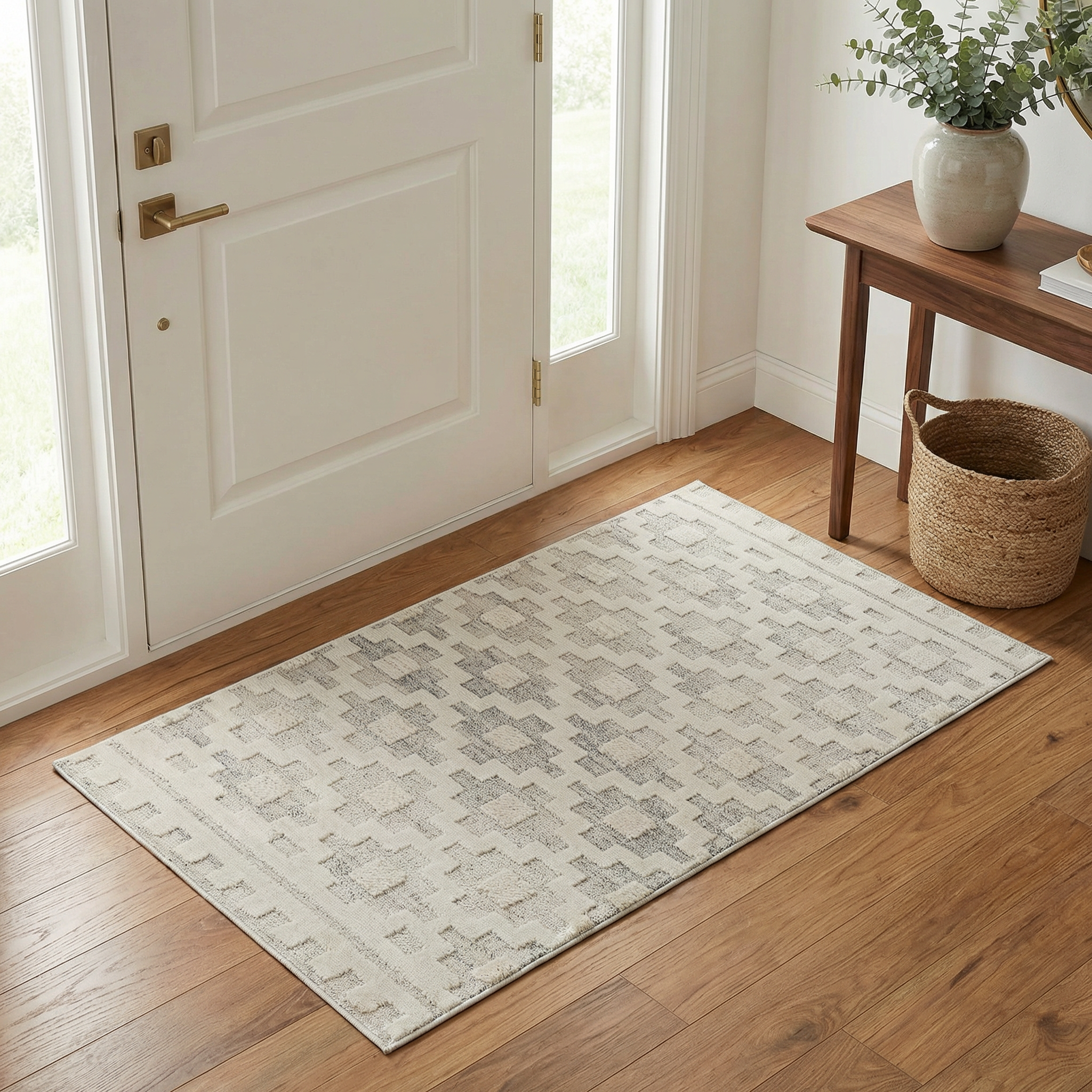 Talis Geometric Contemporary Indoor Doormat Rug, Beige