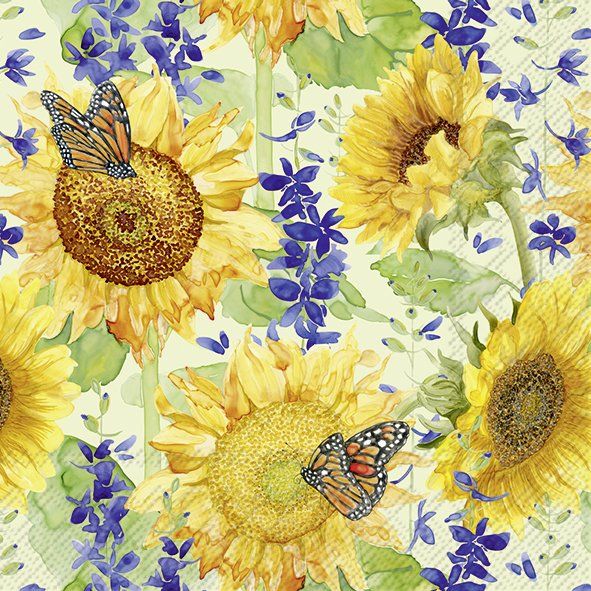 Luncheon Napkins, Pack of 20 - Sunflower & Larkspur 