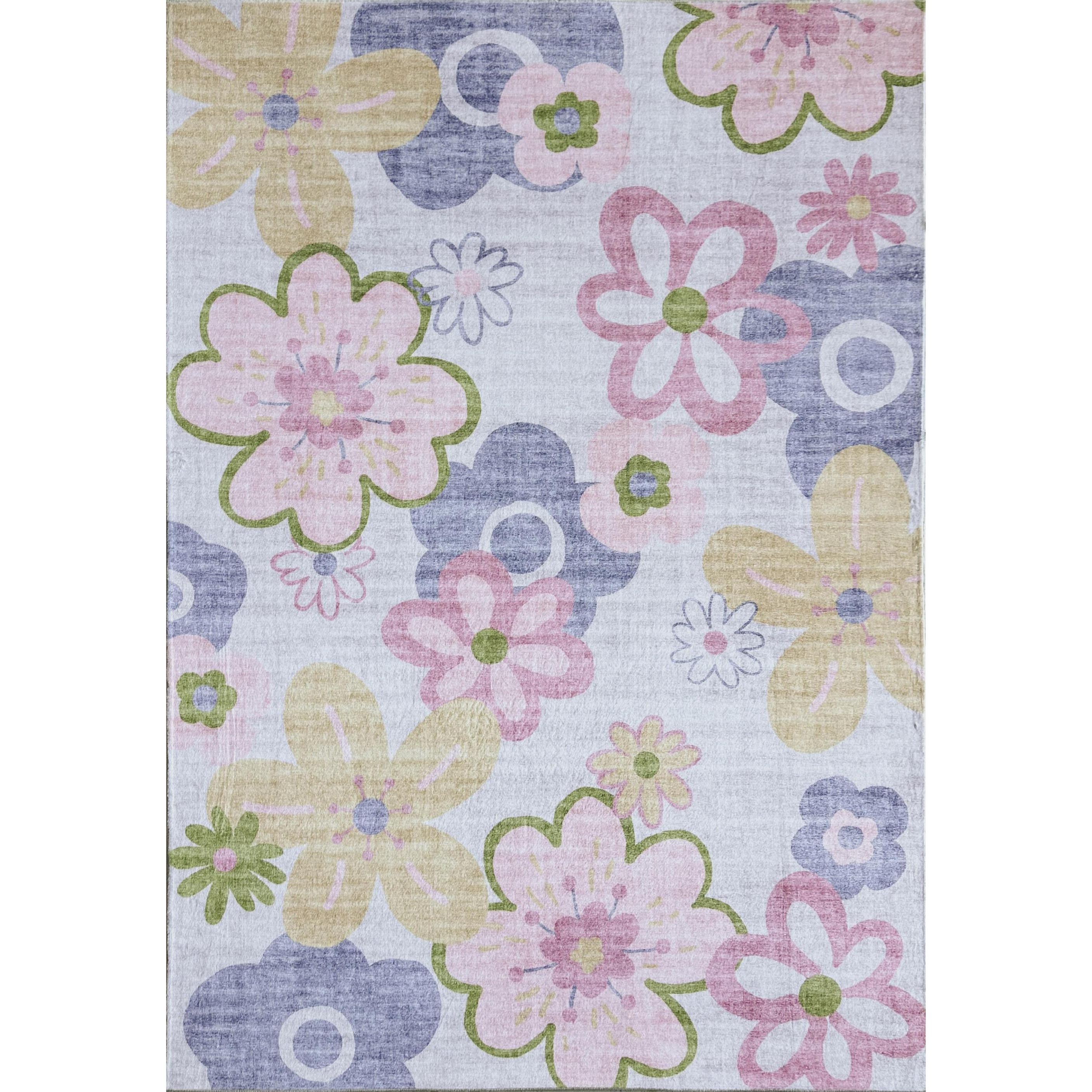 Bloom Tapis d’intérieur contemporain floral pour enfant - Rose
