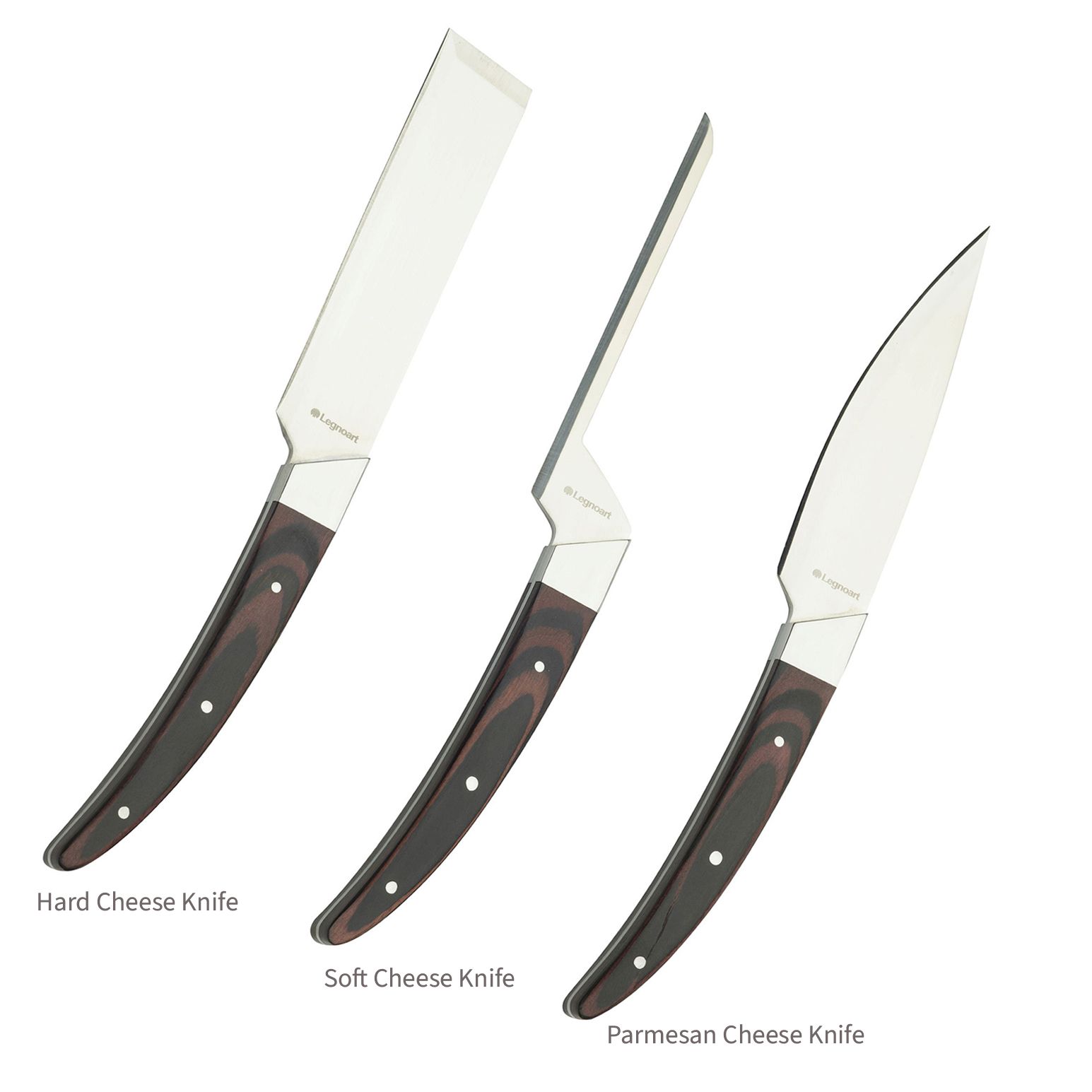 Ensemble de couteaux à fromage japonais Caseus en acier avec manche en bois foncé Stamina