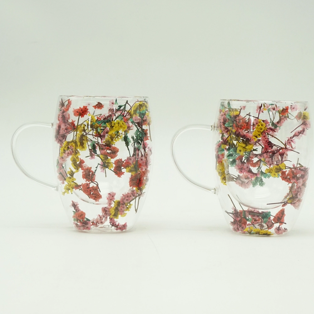 JS Gourmet Glass Cups with Flowers, Set of 2