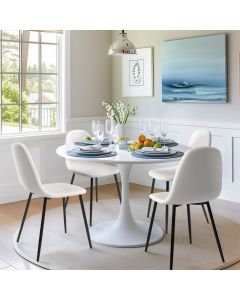 Elegant Fabric Dining Chairs in Cream White with Sleek Black Legs by Maison Classique, Set of 4