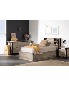 Munich Twin Bookcase Headboard in Weathered Oak and Matte Black by South Shore Furniture