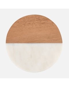 Maxwell & Williams Round Marble & Acacia Coaster - White & Wood 