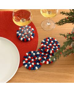 Wool Felt Ball Coasters by Torre & Tagus - Red Blue White