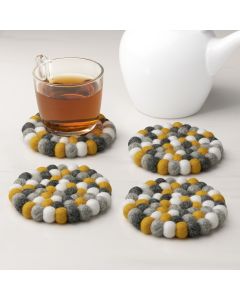 Wool Felt Ball Coasters by Torre & Tagus - Yellow White Grey