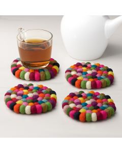 Wool Felt Ball Coasters by Torre & Tagus - Multicolour
