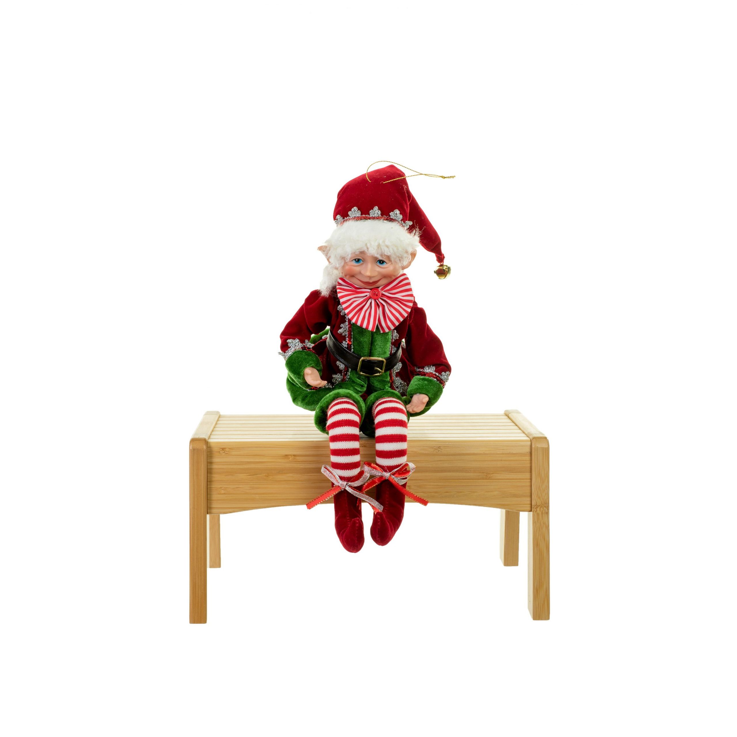 Figurine lutin suspendue en tissu rouge et vert avec chapeau ajustable