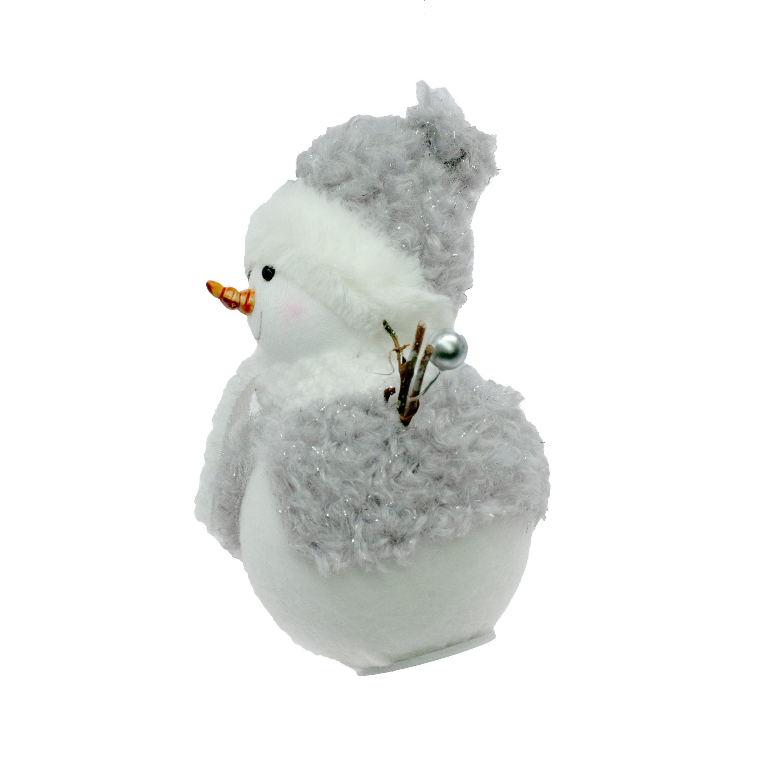 and White Cloth Happy Snowman with Fuzzy Coat