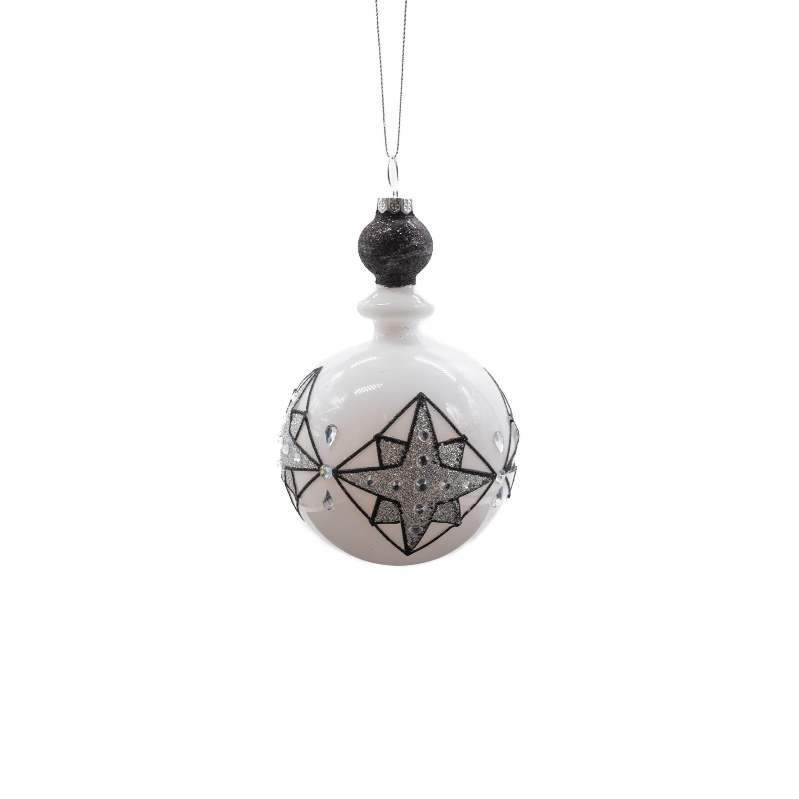 Ornements finials suspendus en verre blanc et noir avec motif étoile polaire, ensemble de 3