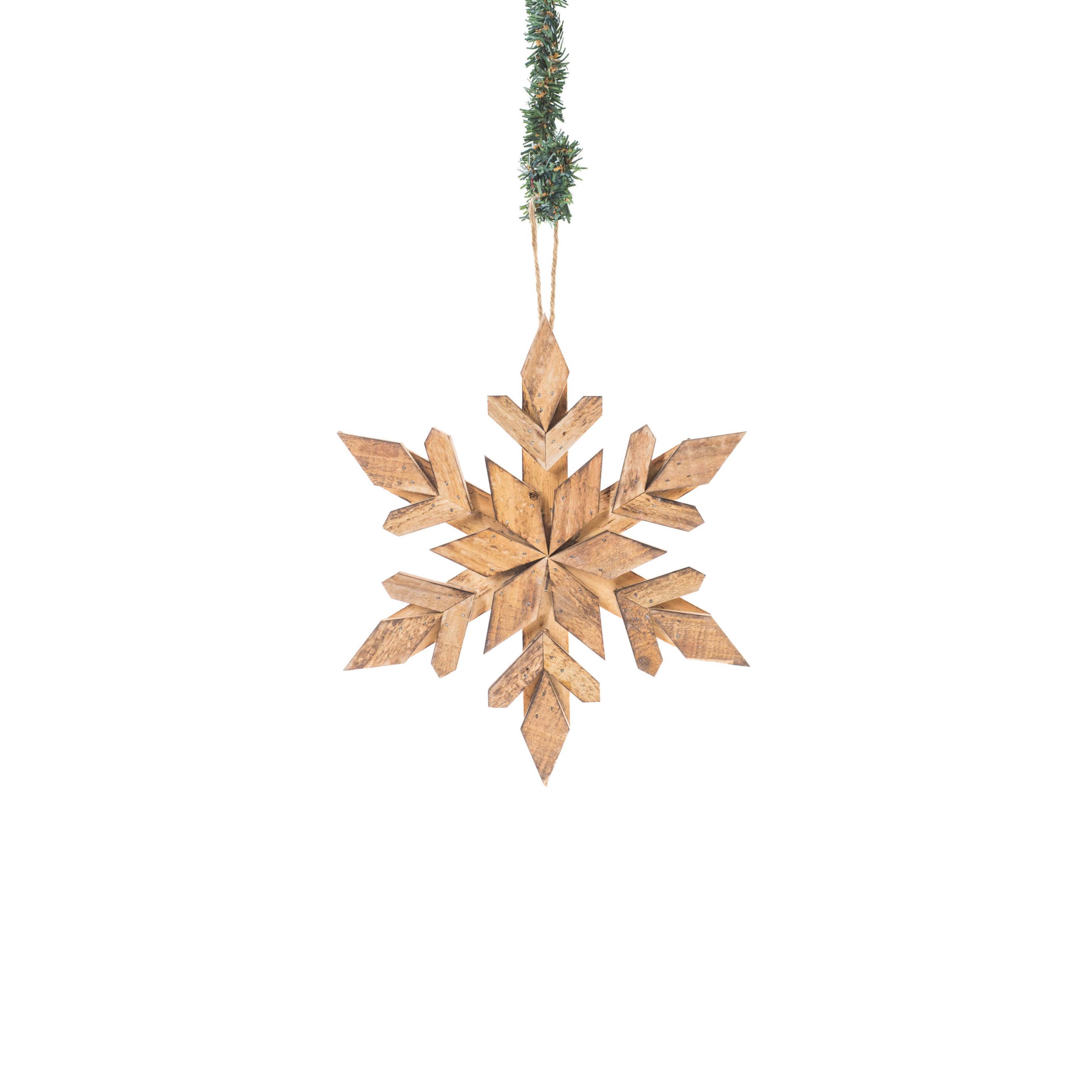 Décorations flocons suspendus en bois gris fumé rustique, ensemble de 4