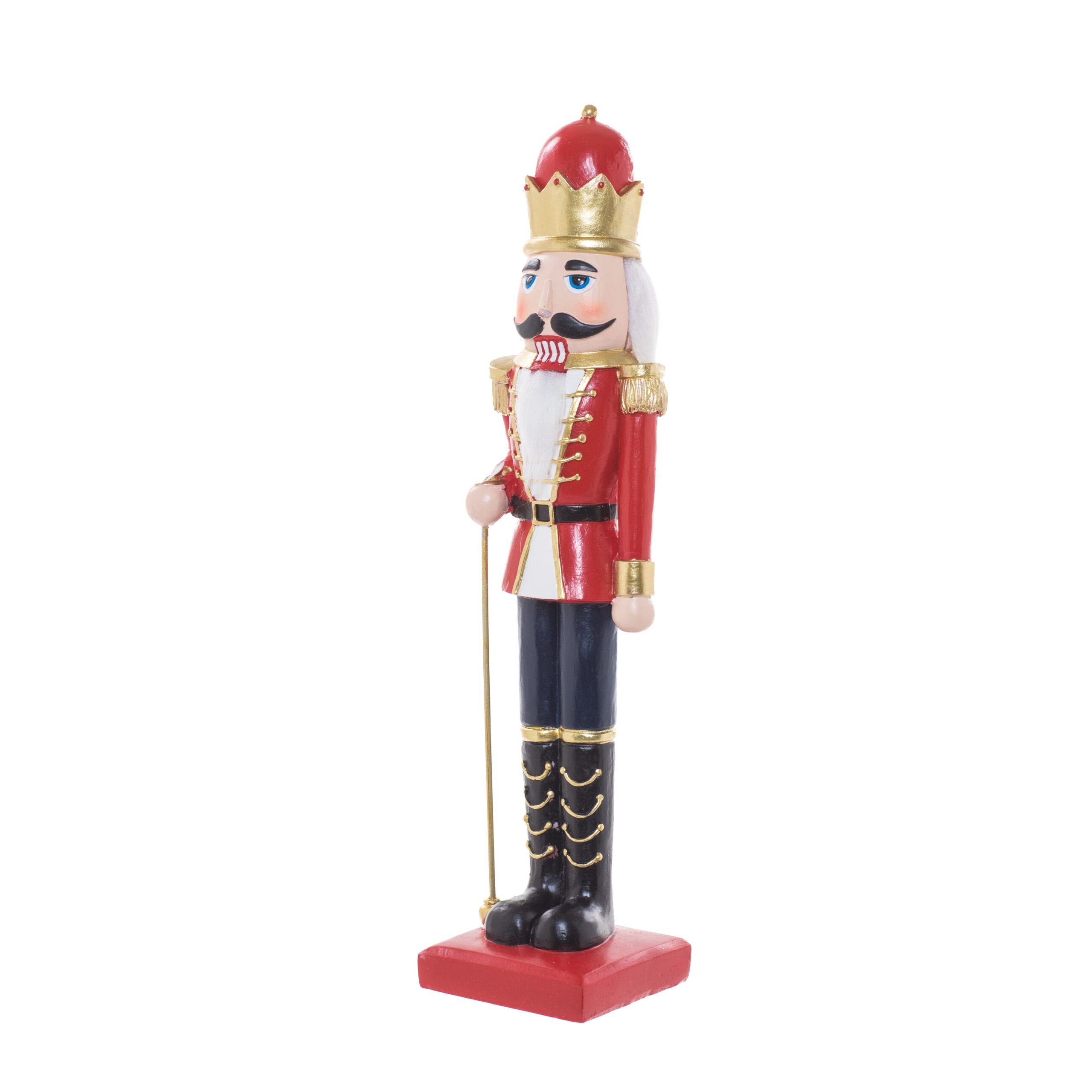 Figurine casse-noisette suspendue en résine rouge et or avec bâton