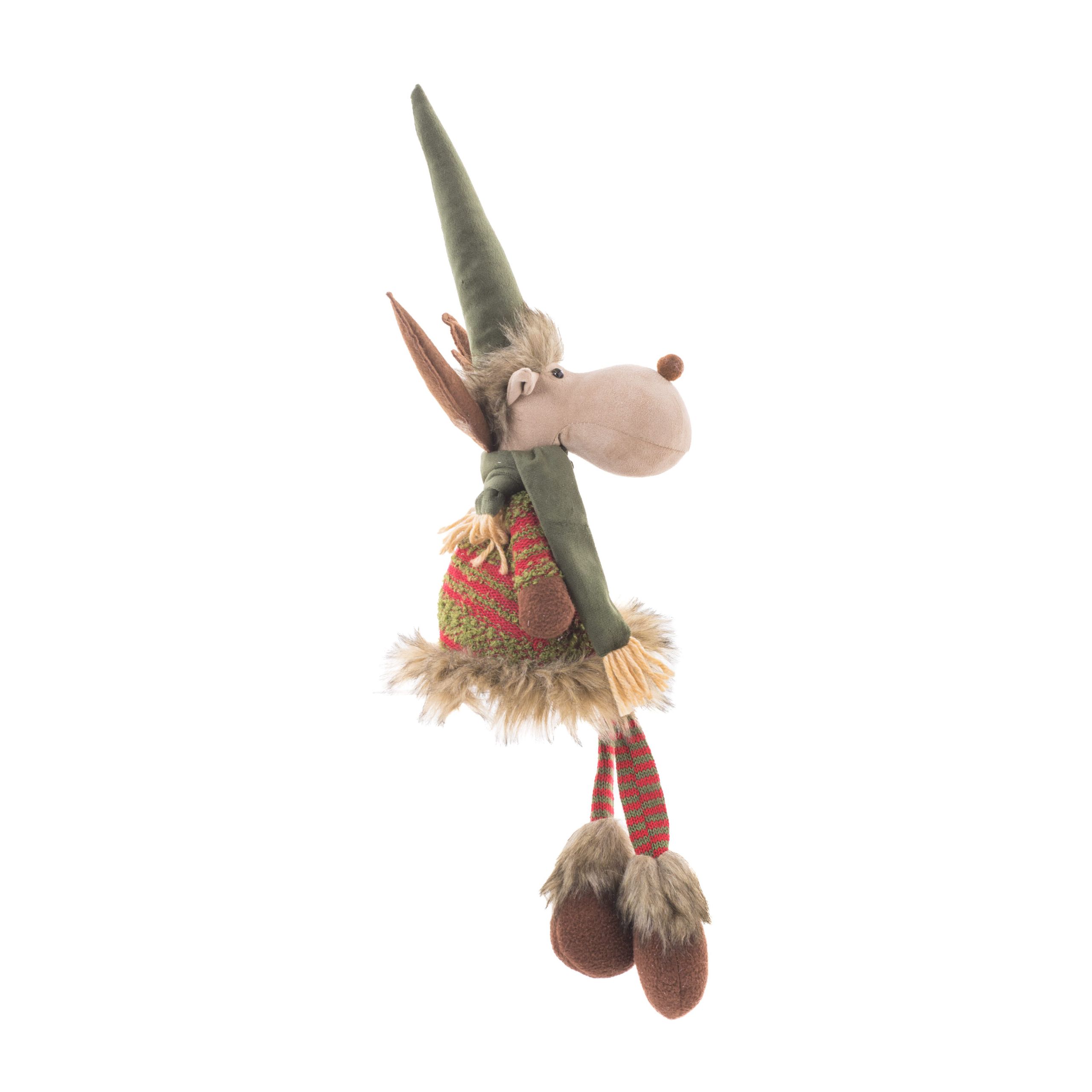 Figurines rennes en coton tartan beige et rouge, ensemble de 2