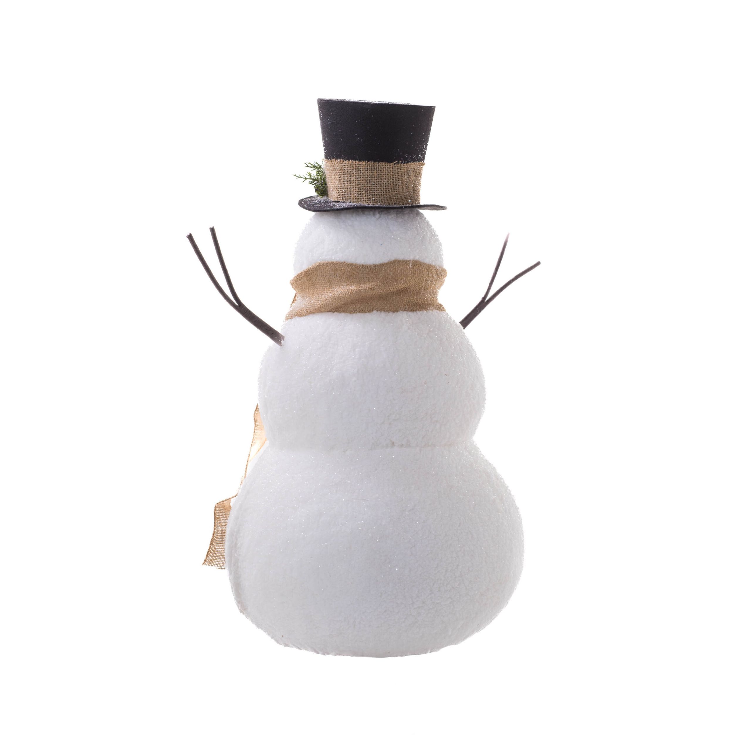 Grande figurine bonhomme de neige en mousse blanche et rouge rayée avec bonnet rayé