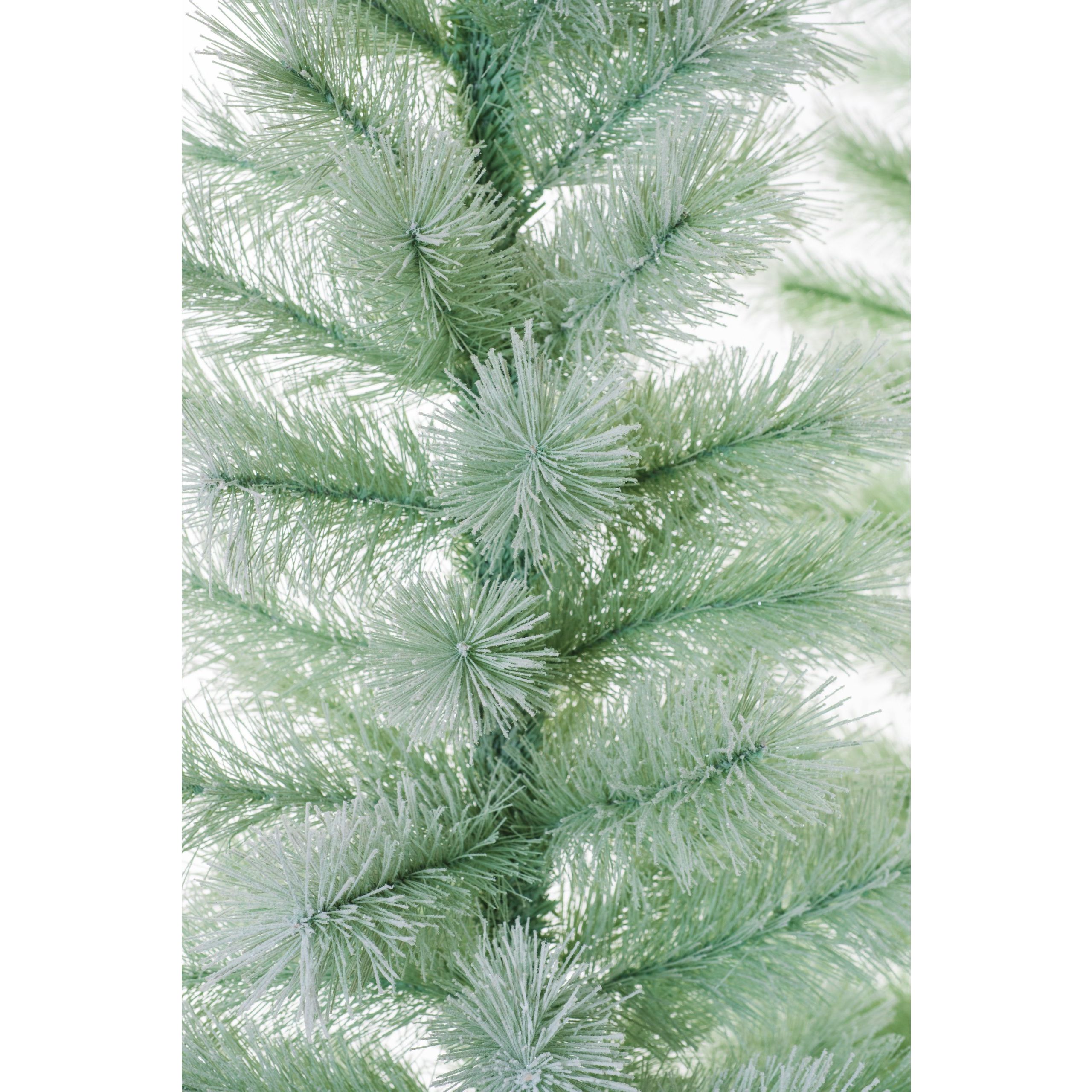 Ensemble de trois sapins floqués vert pastel avec base en toile de jute