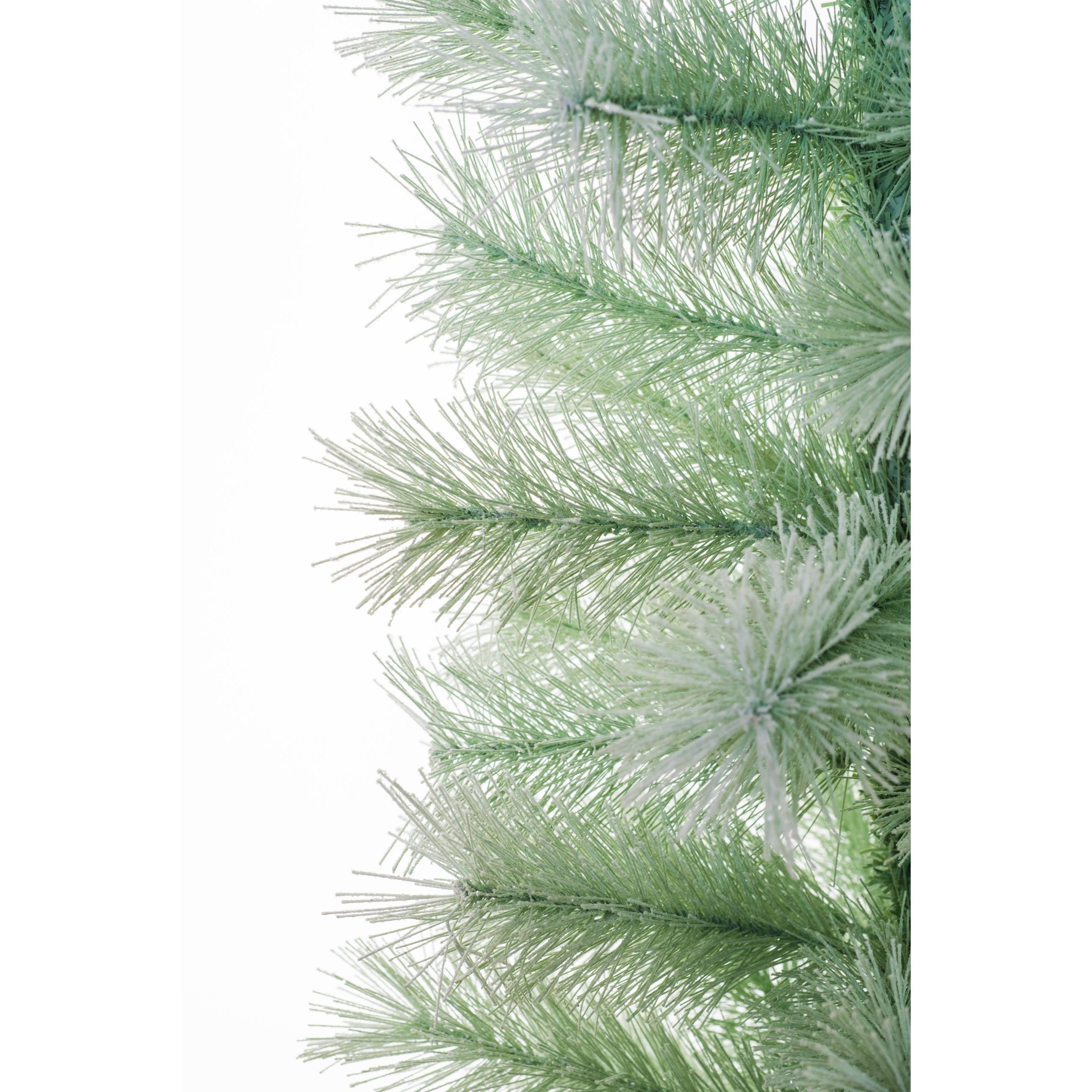 Ensemble de trois sapins floqués vert pastel avec base en toile de jute