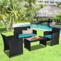 4-Piece Rattan Patio Furniture Set with Weather Resistant Cushions